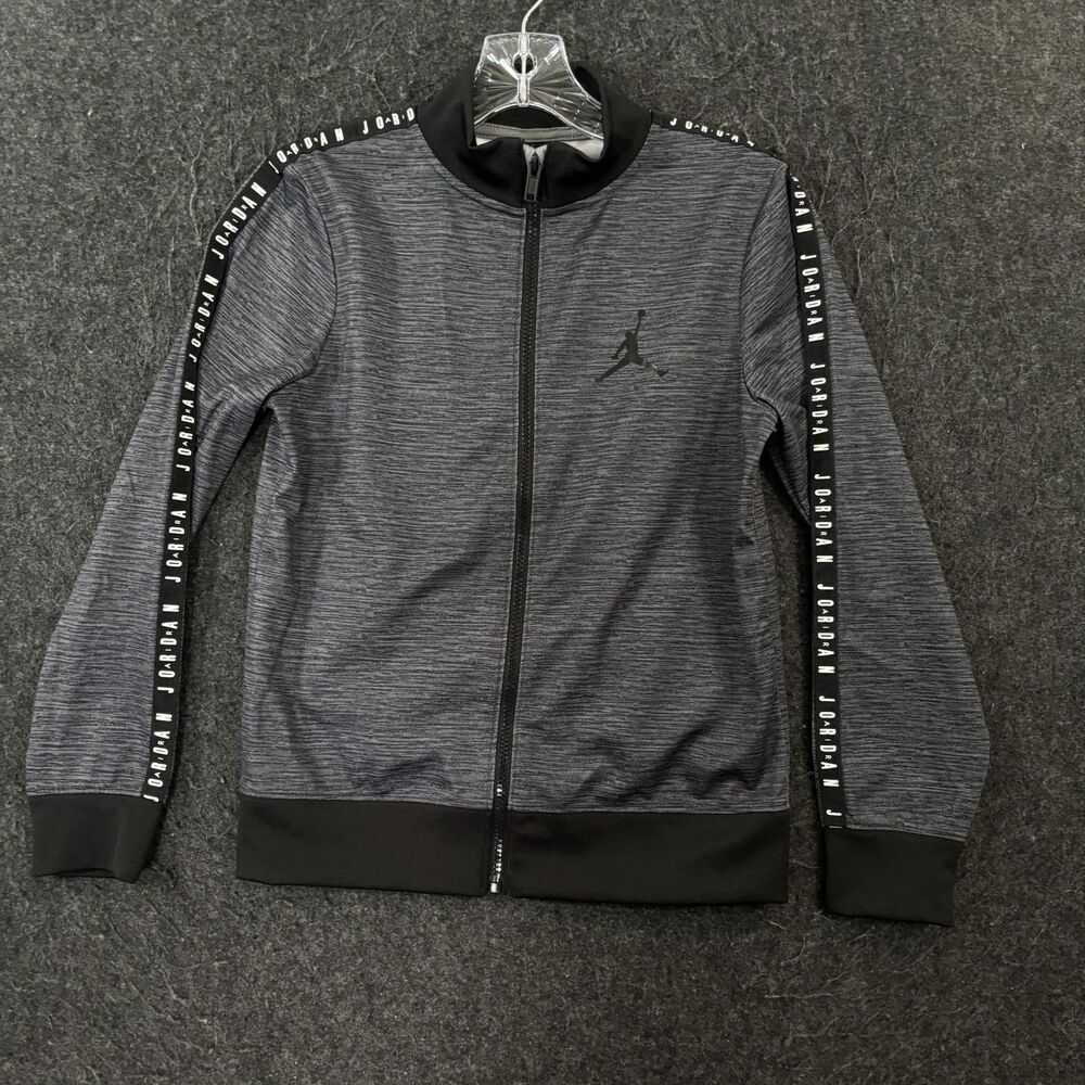 Jordan Track Jacket Boys 10-12 Gray Heather Full Zip Taped Sleeves Nike